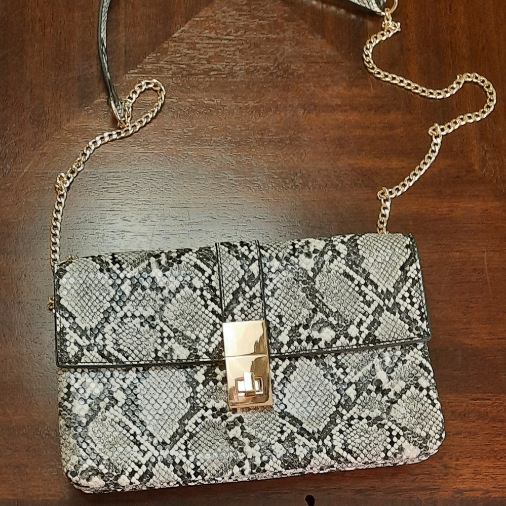 Madison West Snake Print Crossbody Bag - Black and Gray